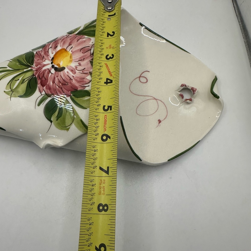 Hand-Painted Floral Cone Shaped Wall Pocket Vase Made In Italy - Picture 6 of 9